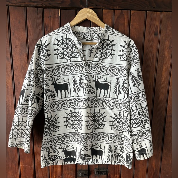 Rare Vintage Handmade Women’s Pullover Cotton Shirt, Indian Block Printed , M - Picture 1 of 15